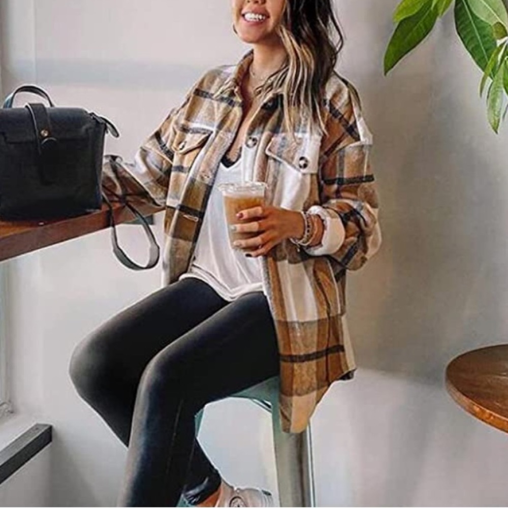 SHACKET Women's Long Sleeve Button Down Plaid Flannel Shirt Jacket Coat